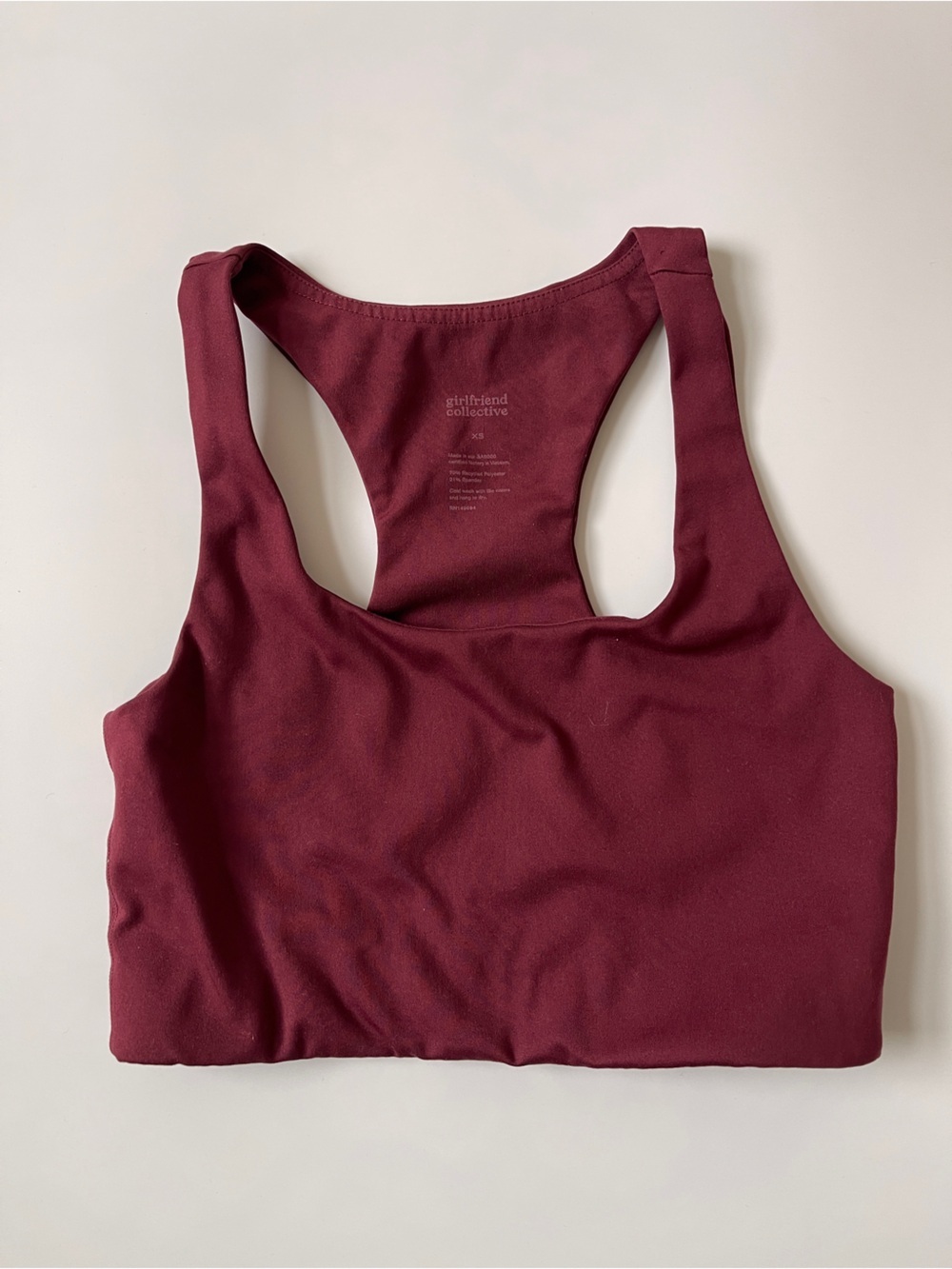 girlfriend collective Red Burgundy Racerback Sports Bra Size XS